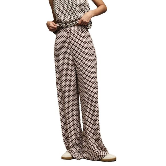 Nobody's Child Pants - NOBODY'S CHILD Fearne Cotton Brown Cream Geo Print Wide Leg Cora Trousers Size 4